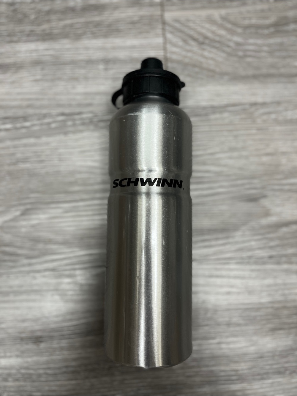 Schwinn Silver Aluminum Sports Bottle with Black Cap